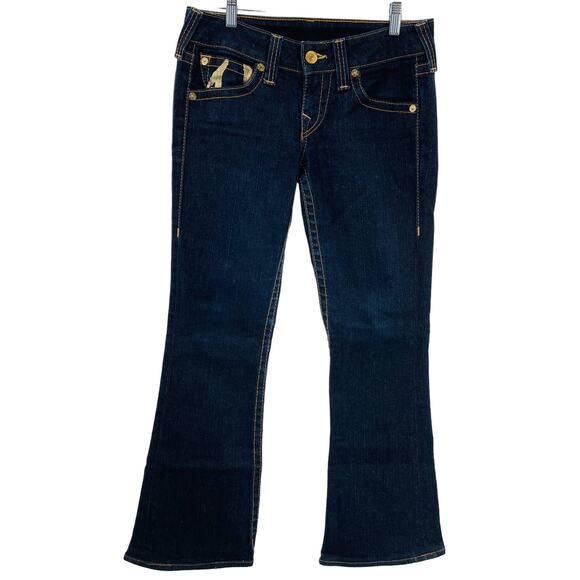 True Religion Womens 29 Vintage Joey Bell Bottoms Dark Wash Metallic Gold Trim - Picture 1 of 12